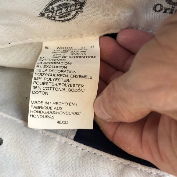 Dickies Men's Work Pants 40x32 874 Original Fit Navy Straight Chino Flat Front - Picture 7 of 11